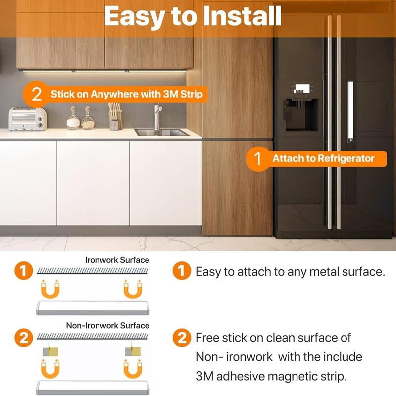 LED under Cabinet Light, Rechargeable Magnetic Strip Lights, Indoor Motion-Sensor Light, under Closet Light for Kitchen, Closet, Cabinet, LED Lights for Bedroom